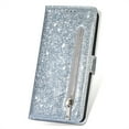 thumbnail image 7 of DeCase Fashionable for iPhone 15 Pro Max Wallet Case, Glitter Bling Sparkle Leather Folio, Zipper Pocket, Magnet Clasp, 3 Card Holders, Strap & Stand for iPhone 15 Pro Max, Silver, 7 of 7