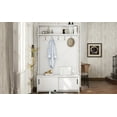 thumbnail image 4 of Entryway Hall Tree with Top Shelf and Storage Bench, Hallway Shoe Cabinet with Sliding Doors, Coat Rack with 5 Hanging Hooks for Entryways Hallways, White, 4 of 9