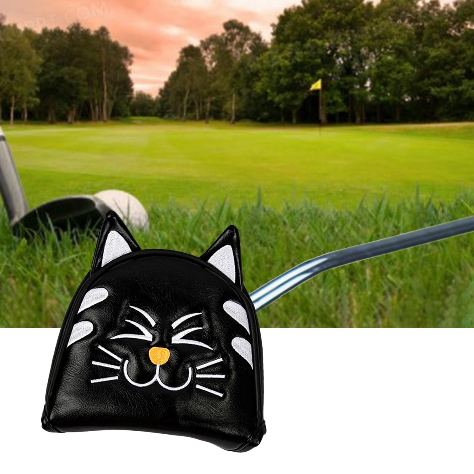 QccHieUs Golf Club Head Covers Mallet Putter Cat Pattern Accessories Putter Cue Headcover Semicircle Black
