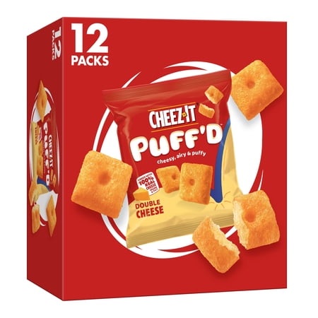 Cheez-It Puff'd Double Cheese Cheesy Baked Snacks, Puffed Snack Crackers, 12 Count
