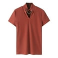 thumbnail image 4 of ZCFZJW Men's Muscle Polo Shirts V Neck Slim Fit Ribbed T Shirts Summer Short Sleeve Golf Collar Shirt Knit Casual Athletic Tee with Necklace Red S, 4 of 9