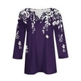 thumbnail image 4 of Purple Women's Long Sleeve T-shirt, 3/4 Sleeve Tops For Women Summer Notched V Neck Plain T Shirts Casual Cute Three Quarter Length Blouses,Women's Long sleeve T-shirt XXL, 4 of 5