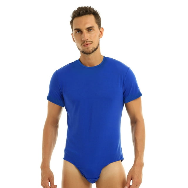 Oyolan sous-Vêtement en Coton à Manches Courtes pour Hommes String à Boutons Combinaison Bleu 4TG