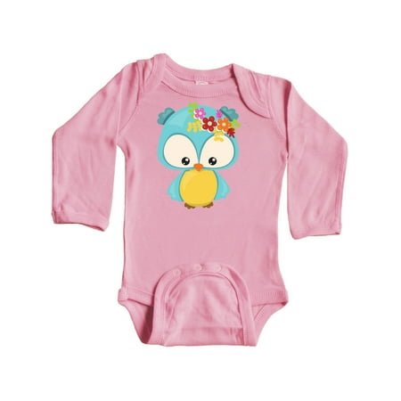 

Inktastic Spring Animals Cute Owl Owl With Flowers Gift Baby Boy or Baby Girl Long Sleeve Bodysuit