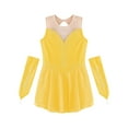 thumbnail image 4 of iixpin Kids Girls Figure Skating Dress with Gloves Dance Performance Costume Shiny Rhinestone Ballet Leotards Dress Yellow 6, 4 of 6