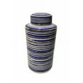 thumbnail image 2 of Ceramic Covered Jar With Horizontal Stripe, Blue And White, 2 of 2