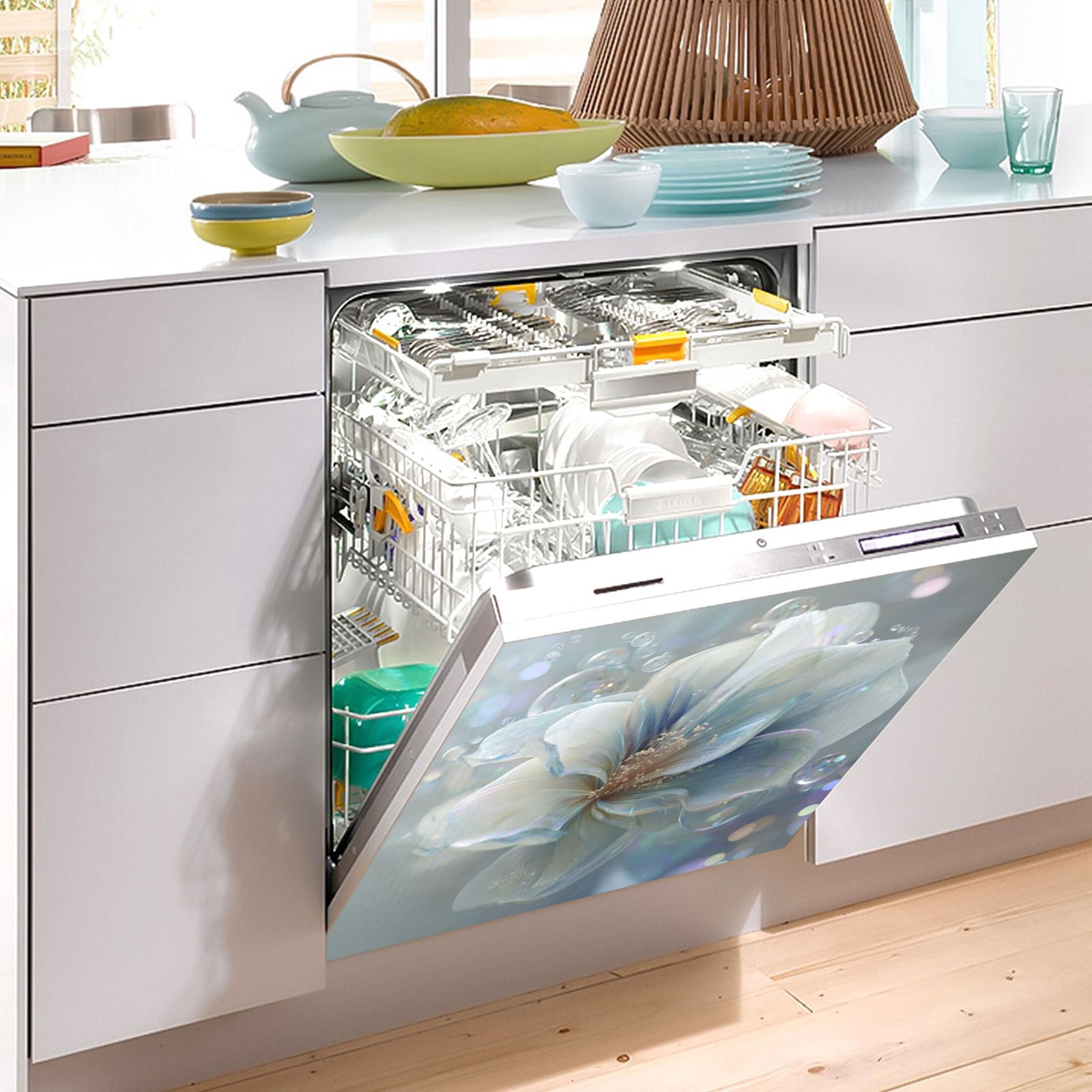 Dishwasher Sticker Magnetic Dishwasher Sticker Magnetic Decorative Sticker Refrigerator Sticker Dishwasher Decorative Stickers White Flower Petals