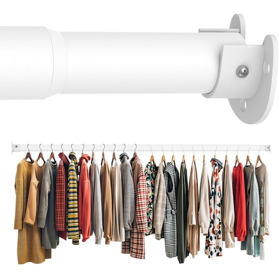 Closet Rod 50-87 Inches, Adjustable Heavy Duty Metal White Closet Rods for Hanging Clothes 1.3 Inches Diameter for Wardrobes Laundry
