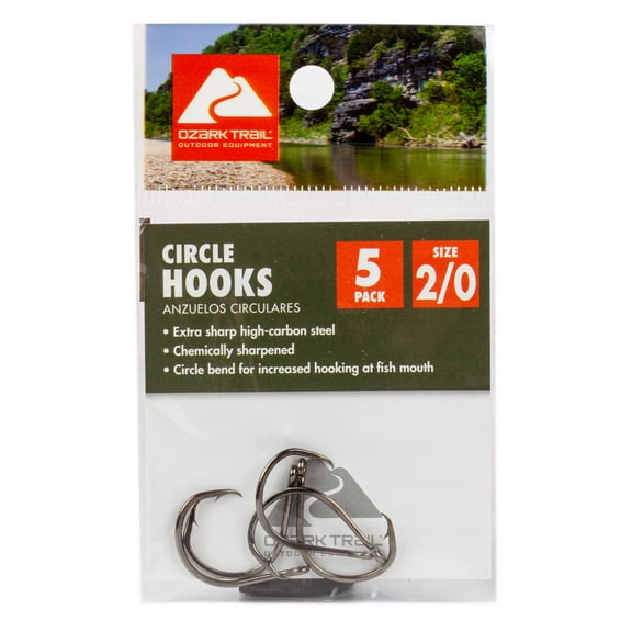 Ozark Trail 2/0 Premium High Carbon Steel Circle Hooks, 5 Count