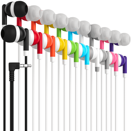 10 Pack Multi Color Kid's Wired Earbud Headphones, Individually Bagged, Disposable Earbuds Ideal for Students in Classroom Libraries Schools, Bulk Wholesale Bundle