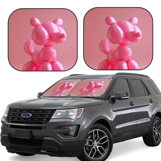 Fotbe Pink Balloon Puppy Art Juego de 2 Piezas de Parasoles para Parabrisas | Bloqueador Solar para Auto | Accesorios Plegables para Protección Solar Interior-Medium