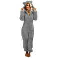 thumbnail image 2 of jsaierl Jumpsuit Pajamas for Women,Women's Cute Sherpa Romper Fleece Onesie Pajama One-Piece Zipper Plus Size Hooded Jumpsuit Plush Sleepwear Playsuit, 2 of 6