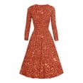 thumbnail image 5 of DHFJKG Sparkly Sequin Party Dress For Women Mid Length Deep V Neck Long Sleeve Clubwear Ruched Waist Flowy Comfort Dresses, 5 of 5