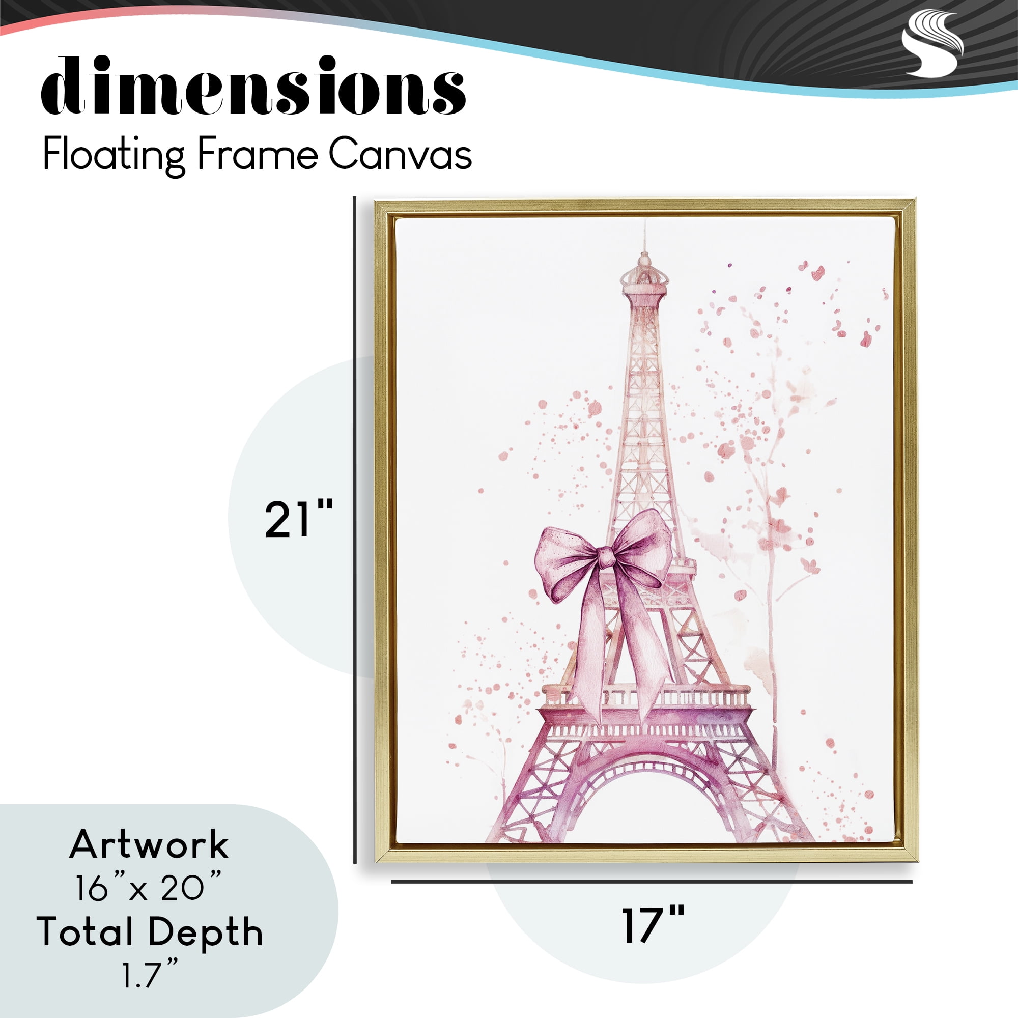 Bow Bedecked Paris Tower Gold Framed Floater Canvas Wall Art, design by Kim Allen