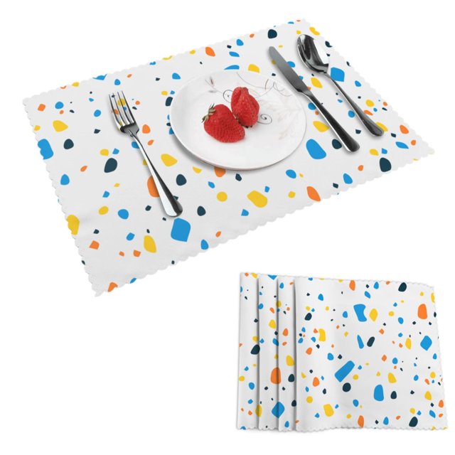 DouZhe Ensemble de 4 Napperons en Polyester, Motif Terrazzo Bleu Orange, Résistants à la Chaleur pour Table à Manger, 12 Pouces x 18 Pouces