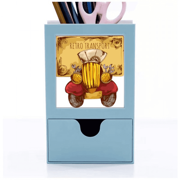 Cartoon Retro Vintage Car Transport Britain UK Desk Supplies Organizer Pen Holder Card