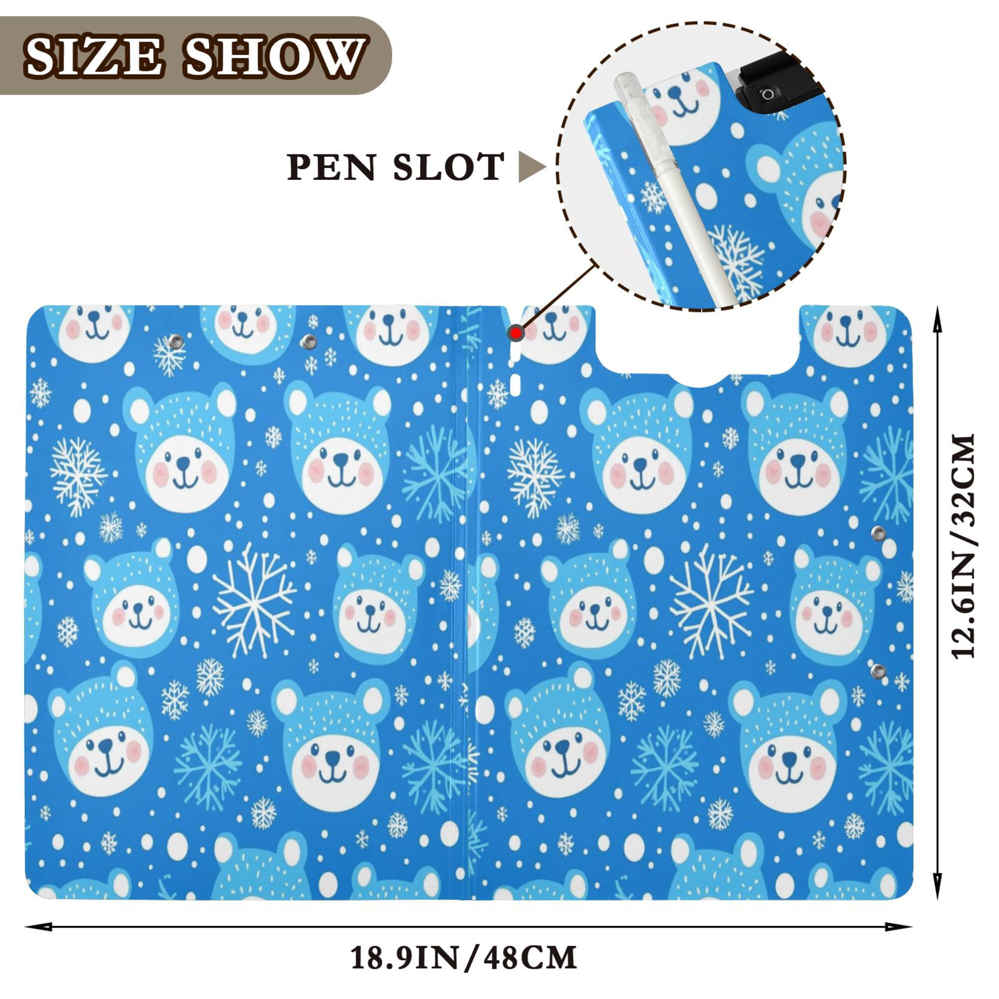 FORMRS A4 Clipboard Folder with Pen Holder Horizontal Foldable School Office Binder, Blue Bears