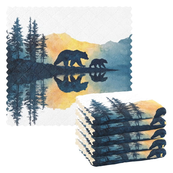 6 Pieces of Kitchen Towels 11x11Inch Kitchen Dish Cloths Kitchen Dish Towels Reuseable Cleaning Cloths Two Bears Pattern