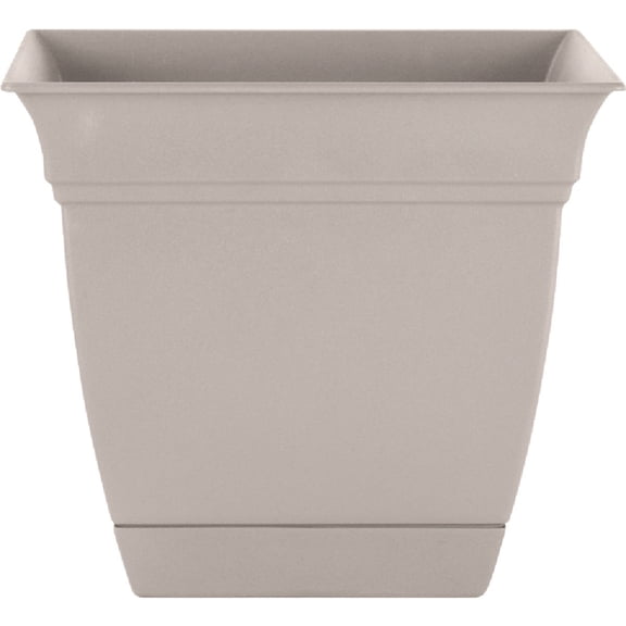The HC Companies 12 Inch Eclipse Square Planter Pots w/Drainage Holes & Attached Saucer, Lightweight UV-Resistant Plastic Indoor Outdoor Planters, 2-Pack Flower Pots, Garden Home Decor, Cottage Stone