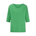 thumbnail image 6 of SDNall Knit Tops for Women Solid Color Spring/Summer Knitted V-Neck Medium Sleeve Casual Top Womens Blouse, 6 of 9