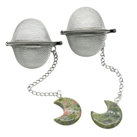

VEAREAR Tea Filter Fine Mesh Extension Chain Moon Shaped Faux Crystal Stone 304 Stainless Steel Hot Pot Spices Tea Strainer Ball for Kitchen