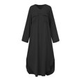 thumbnail image 3 of Fesfesfes Spring Dresses for Women Round Neck 3/4 Sleeve Tunic Dress Casual Solid Color Kaftan Dress Knee Length Ruffle Slit Dress, 3 of 6