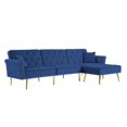 thumbnail image 4 of Velvet Upholstered Reversible Sectional Sofa Bed, L Shape Sofa Couch with Removable Ottoman, Nailhead Trim and Gold Mental Legs for Compact Spaces Living Room,Apartment(Blue), 4 of 7