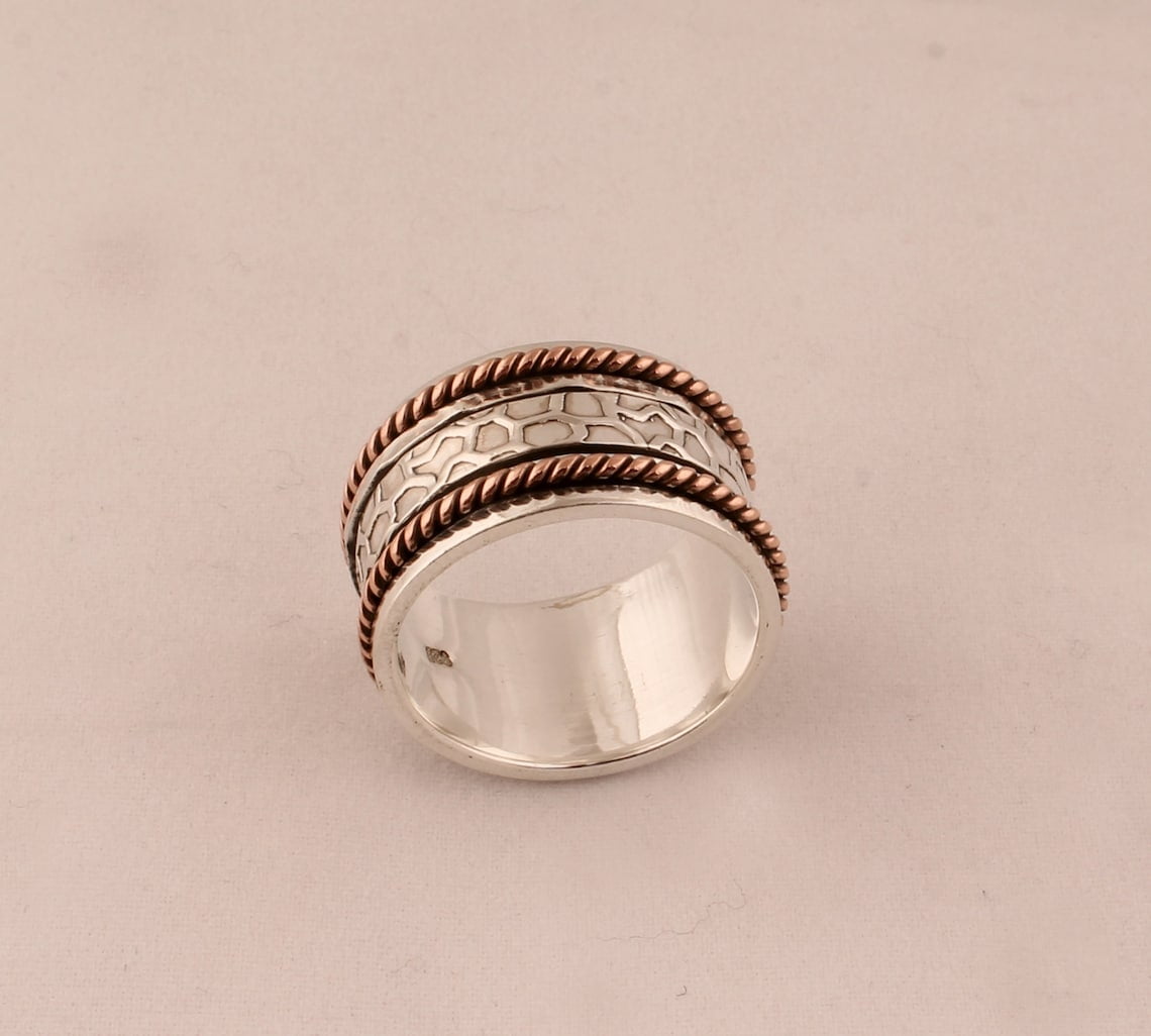 SS DESIGNS- Textured Fidget Spinner Ring – 925 Anxiety Band for Men & Women, Handmade Stress-Relief Meditation Ring, Mother’s Day Gift