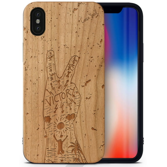 Case Yard Wooden Case Outside Soft TPU Silicone, Slim Fit Shockproof Wood Protective Phone Cover for Girls Boys Men and Women, Supports Wireless Charging Victory Design case for iPhone-XS-Max