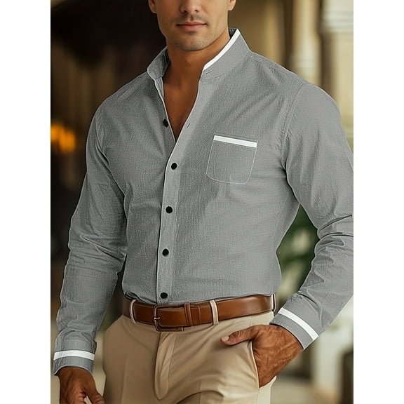 Mens Solid Oxford Shirt Long Sleeve Dress Shirt Work Casual Button Down Shirts with Pocket Gray 3XL