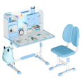 thumbnail image 4 of 2Pcs/Set Kids Study Desk Chair Set, Height Adjustable Children School Study Table Chair Set with Sitting Corrector, Ergonomic Desk Chair with Book Stand, Foot Pedal, Partition Design (Pink, Blue), 4 of 8