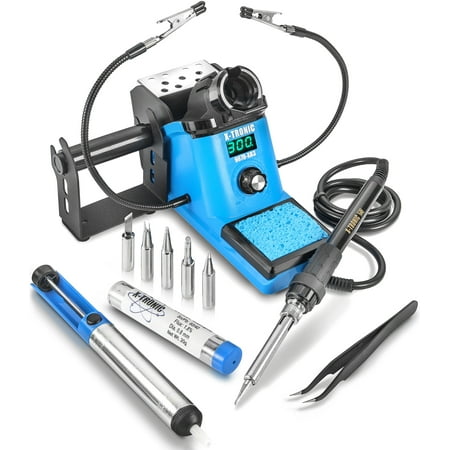 

X-Tronic 9070-XR3 - 90 Watt Heavy Duty Fine to Medium Gauge Wire” LED Soldering Iron Station with Sleep °C/°F & Calibration Function - 5 Extra Solder Tips Solder Sucker Tweezers & Tube of Solder