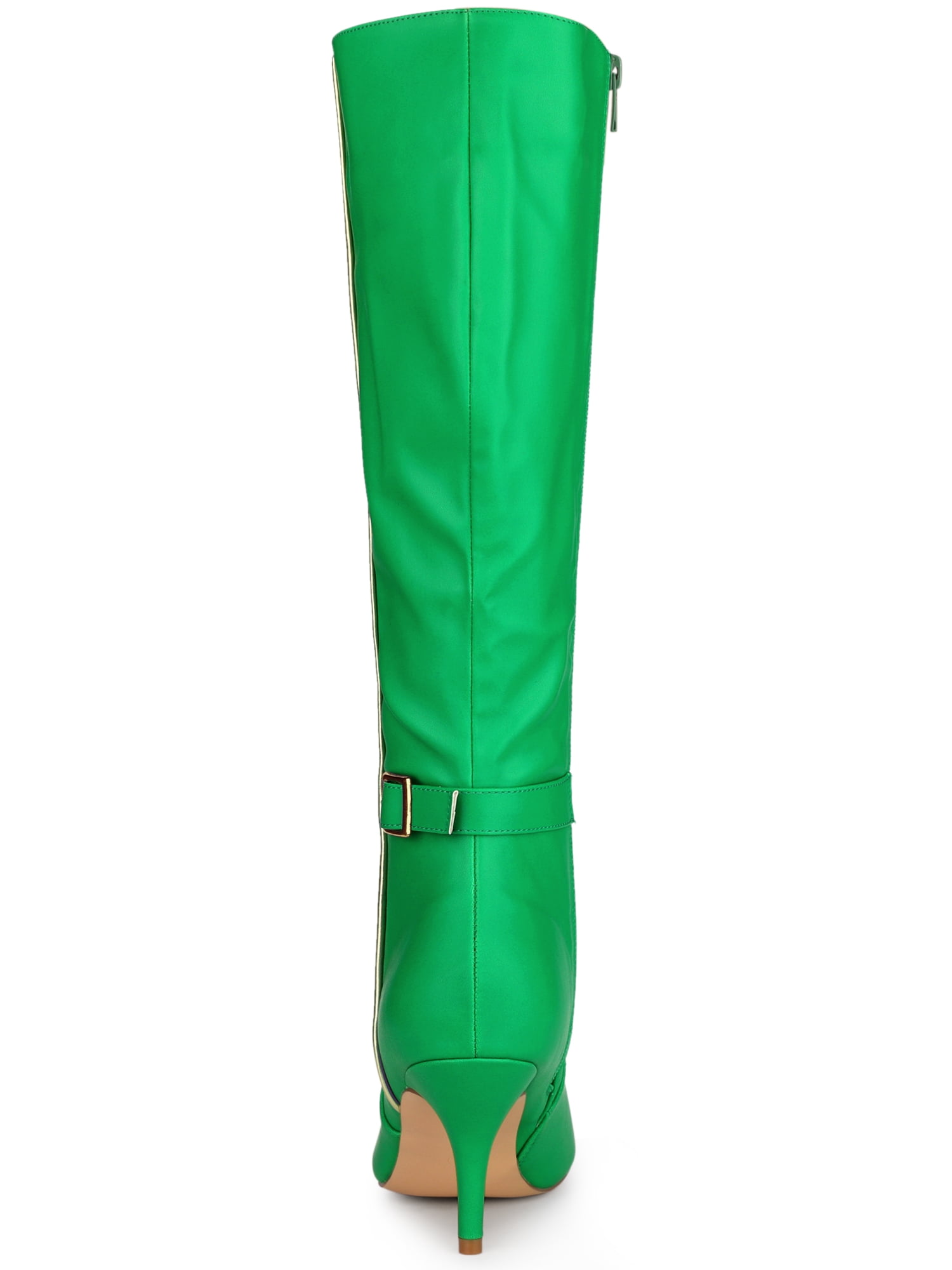 DARING DIVA Women's Pointy Toe Buckle Stiletto Heel Black Knee High Boots Grass Green 8