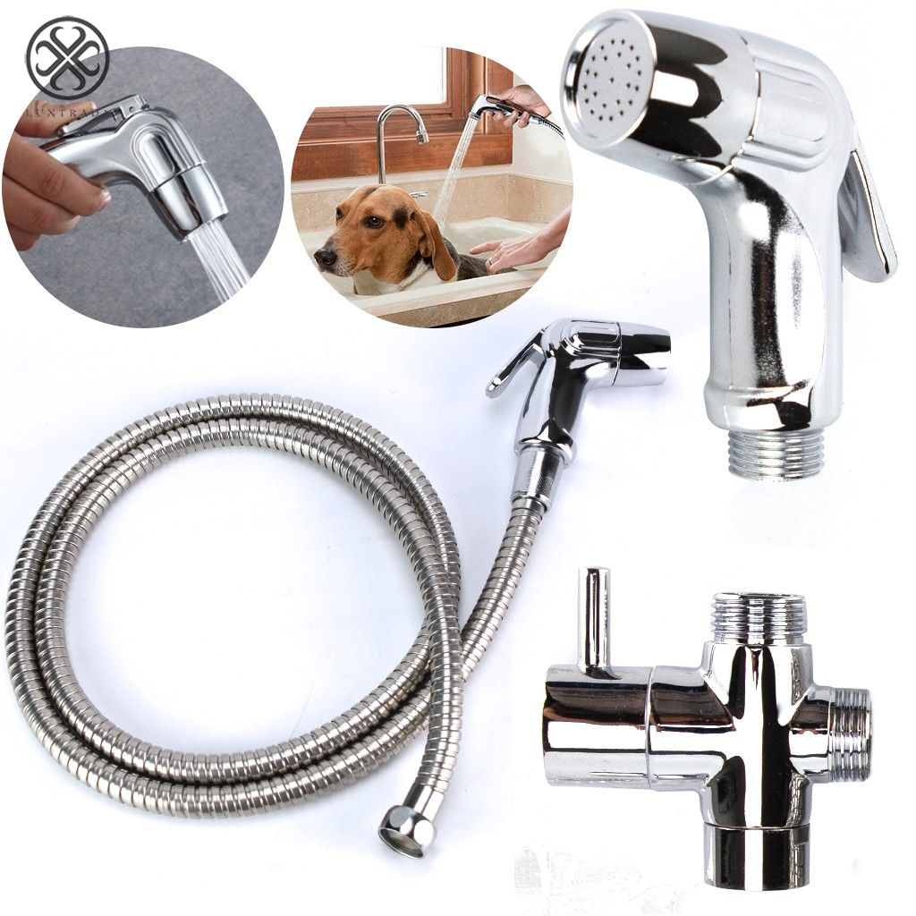Luxtrada Stainless Steel Handheld Bidet Spray Shattaf Toilet Brass T-Adapter and Hose Kit