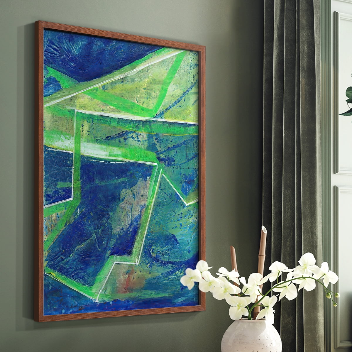 Geometric in Cool I Framed Print in Brown Solid Wood Framed Print No Nail Hanging