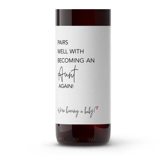 Pairs Well With Becoming an Aunt Again ● SET of 4 ● GENDER NEUTRAL Minimalist Pregnancy Announcement Wine Labels Baby Announcement Friends Sisters Label Pregnancy Reveal, Alternative to Card A200-4AA