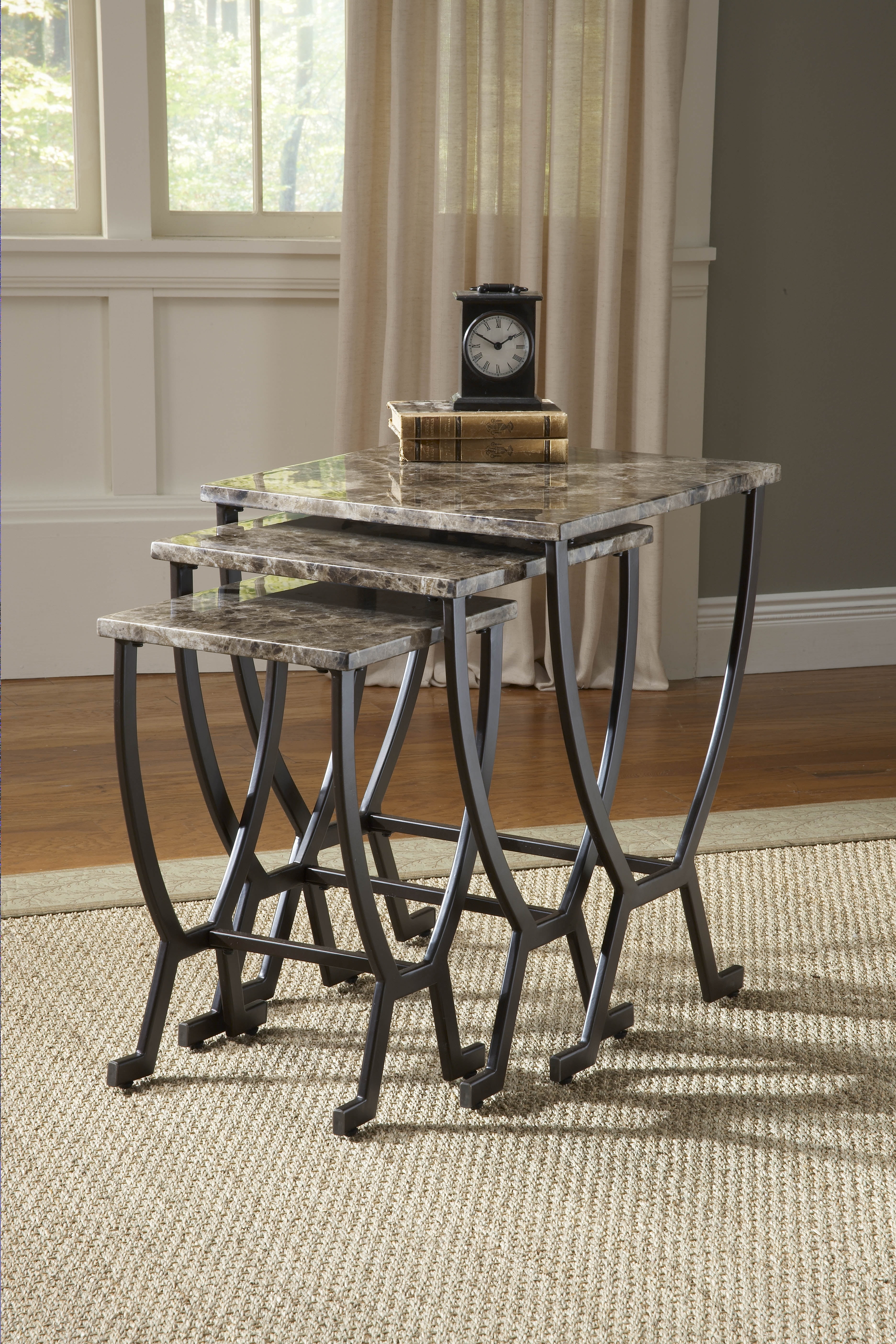 Hillsdale Furniture Monaco Faux Marble Top Nesting Tables, Espresso