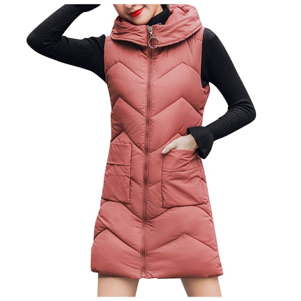 Gibobby Chaleco de invierno, Chalecos casuales para mujer, chaleco largo y suave de longitud media, chaquetas de algodón de invierno, ligeras(Naranja,G)