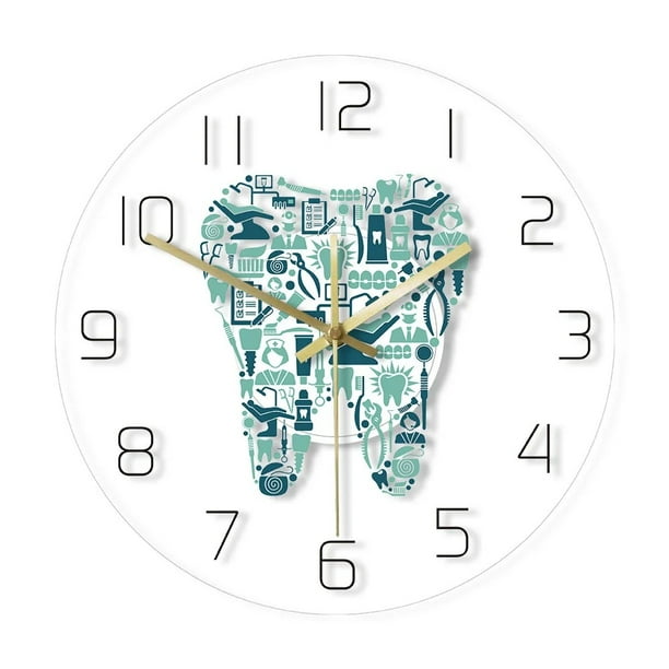 Reloj de pared Dental Tooth de 30 cm de cuarzo silencioso para consultorio dental