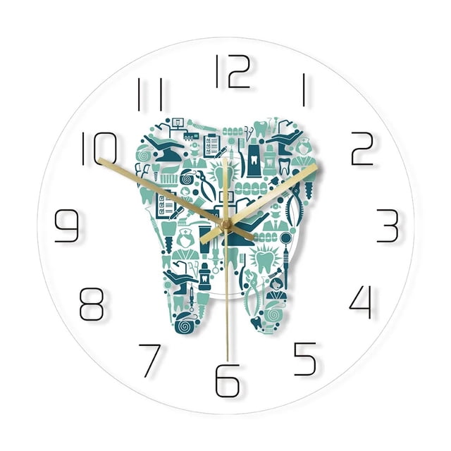 Reloj de pared Dental Tooth de 30 cm de cuarzo silencioso para consultorio dental