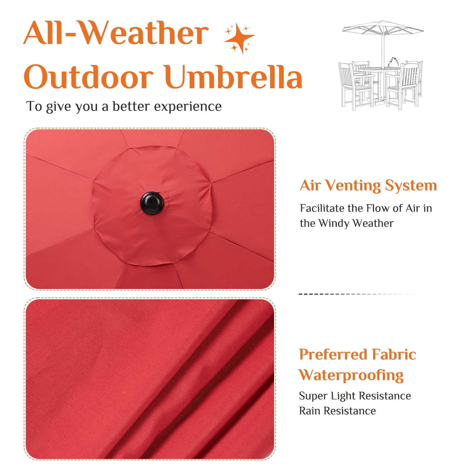 CONCETTA 9FT Patio Umbrella Outdoor, Table Market Umbrella with Easy Tilt & Hand-Crank Lift for Garden, Beach, UV Protection, Red