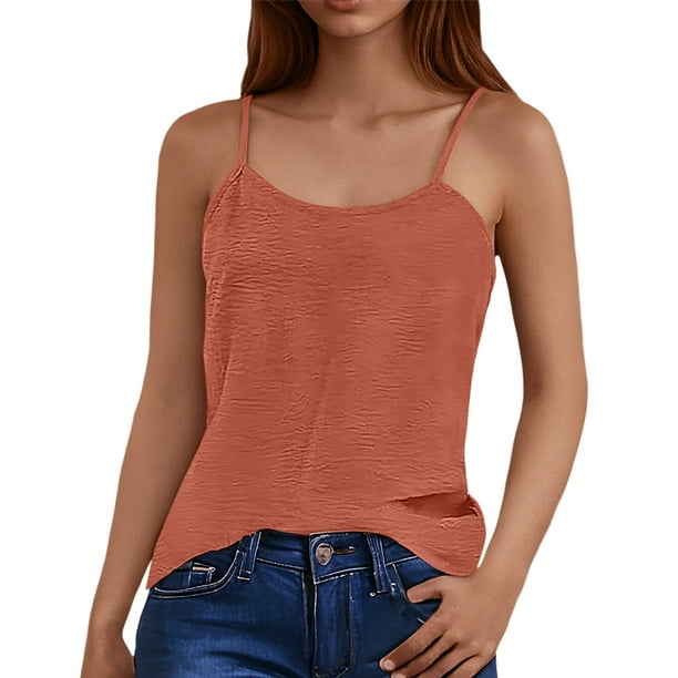 Top sin tirantes holgado con tirantes de seda helada de color liso y espalda arrugada para mujer - Poliéster suave, transpirable y ligero, tallas S-XXL, perfecto para primavera/verano