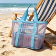 thumbnail image 4 of Women mesh beach bag Large foldable toys pool shoulder bag Vacation tote bag with zipper pocket for picnic, 4 of 6