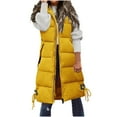 thumbnail image 2 of YOIAVAIOY Women's Long Down Vests Quilted Zip Up Puffer Sleevelss Coats with Drawstring Hood Winter Puffy Jackets Padded Coat Yellow M, 2 of 10