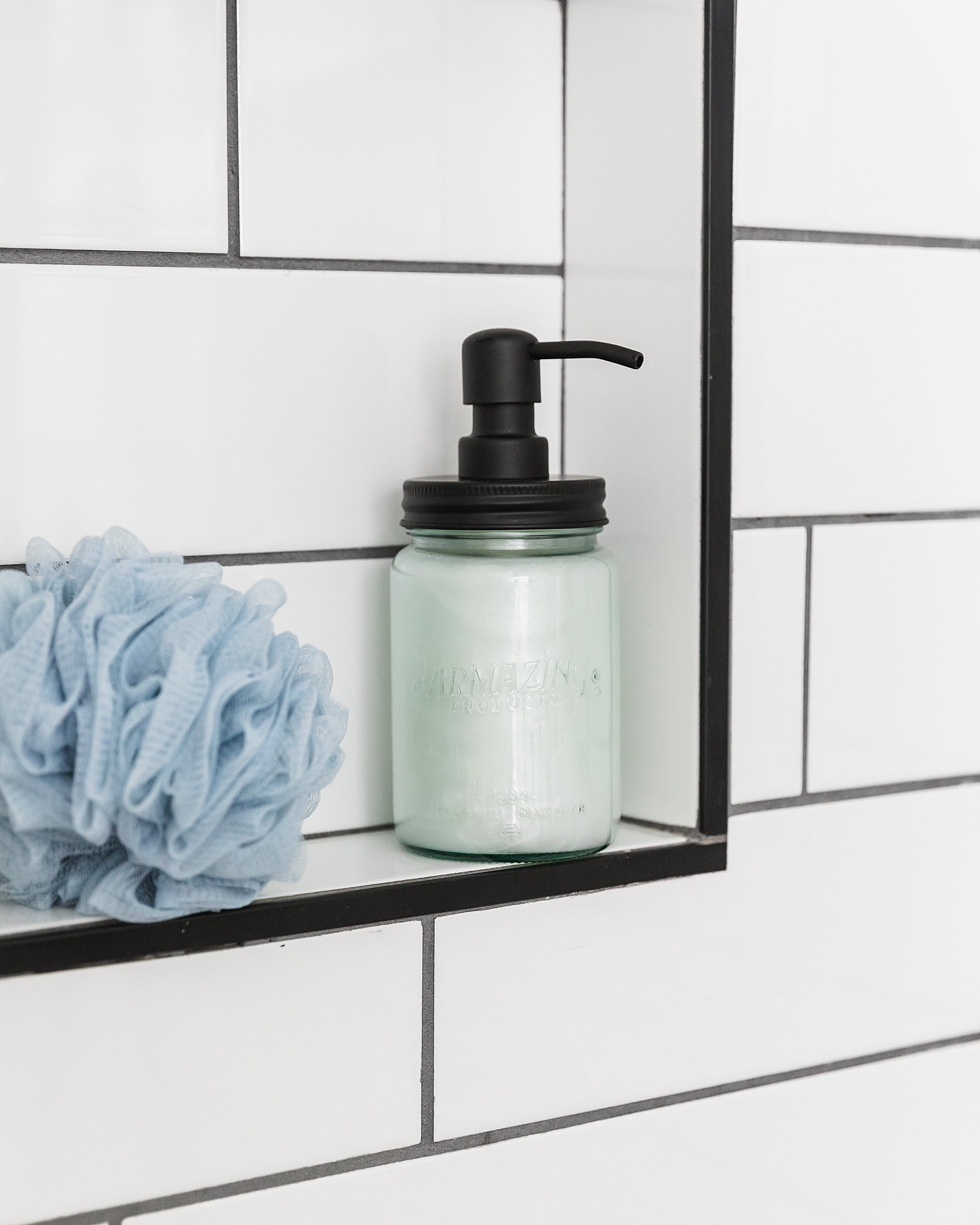 Jarmazing Products Vintage Blue Glass Mason Jar Soap and Lotion Dispenser - Two-Pack - Black