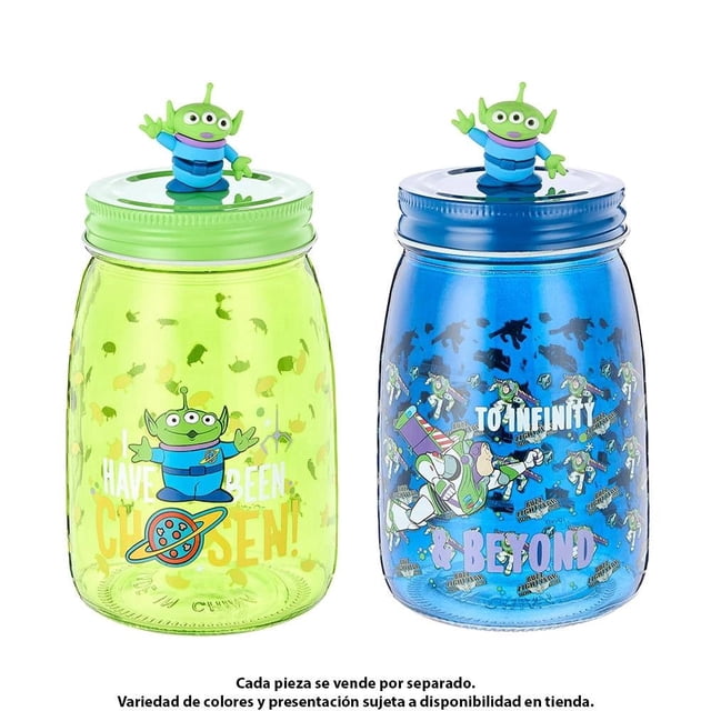 Frasco Disney Toy Story de Vidrio Estampado con Tapa y Agarradera 3D para Almacenamiento de 500 ml.