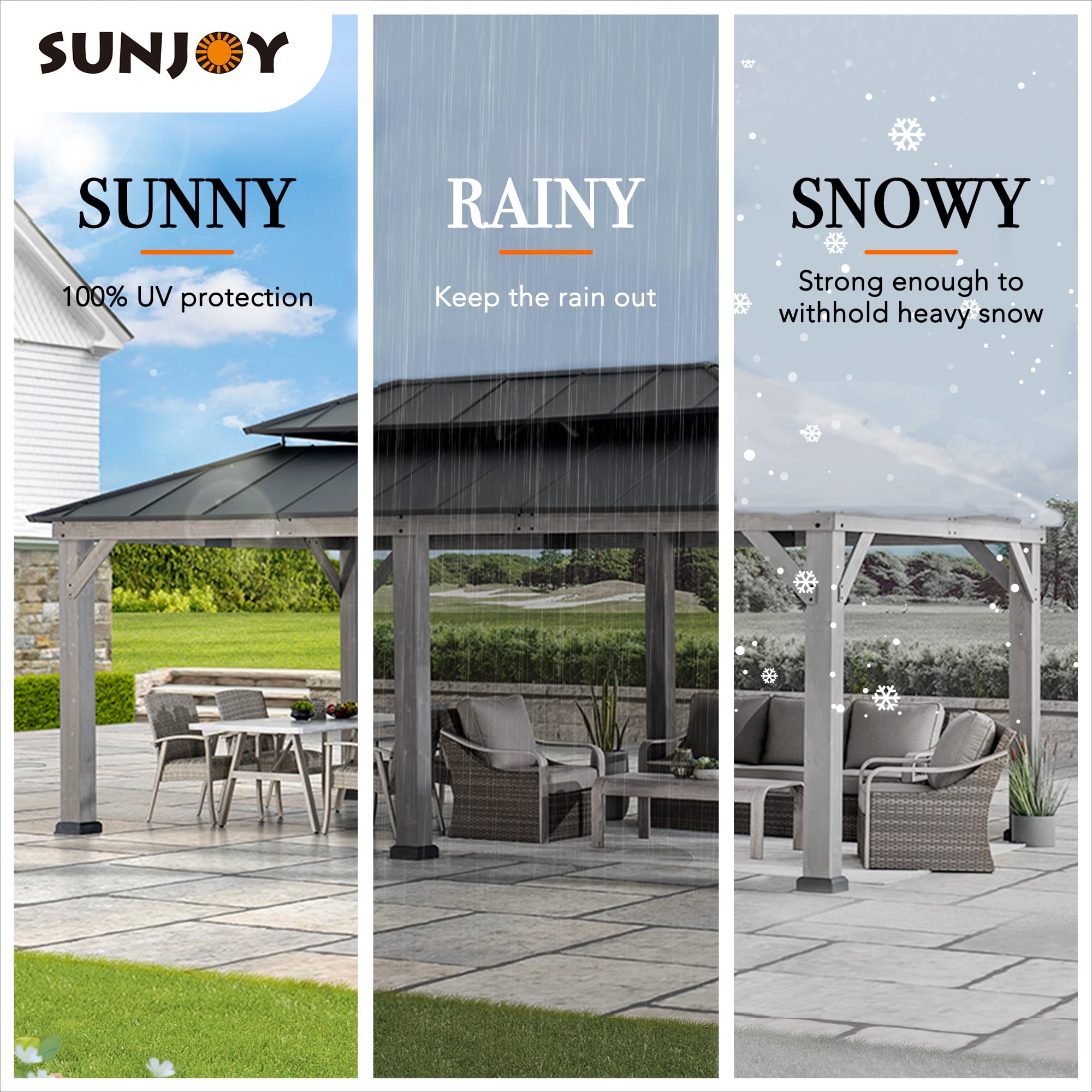 Sunjoy Outdoor 12x20 ft. Wood Gazebo, Outdoor Patio Steel Hardtop Gazebo, Cedar Framed Wooden Gazebo with 2-tier Metal Roof, Suitable for Patios, Lawn, and Backyard, Matte Black