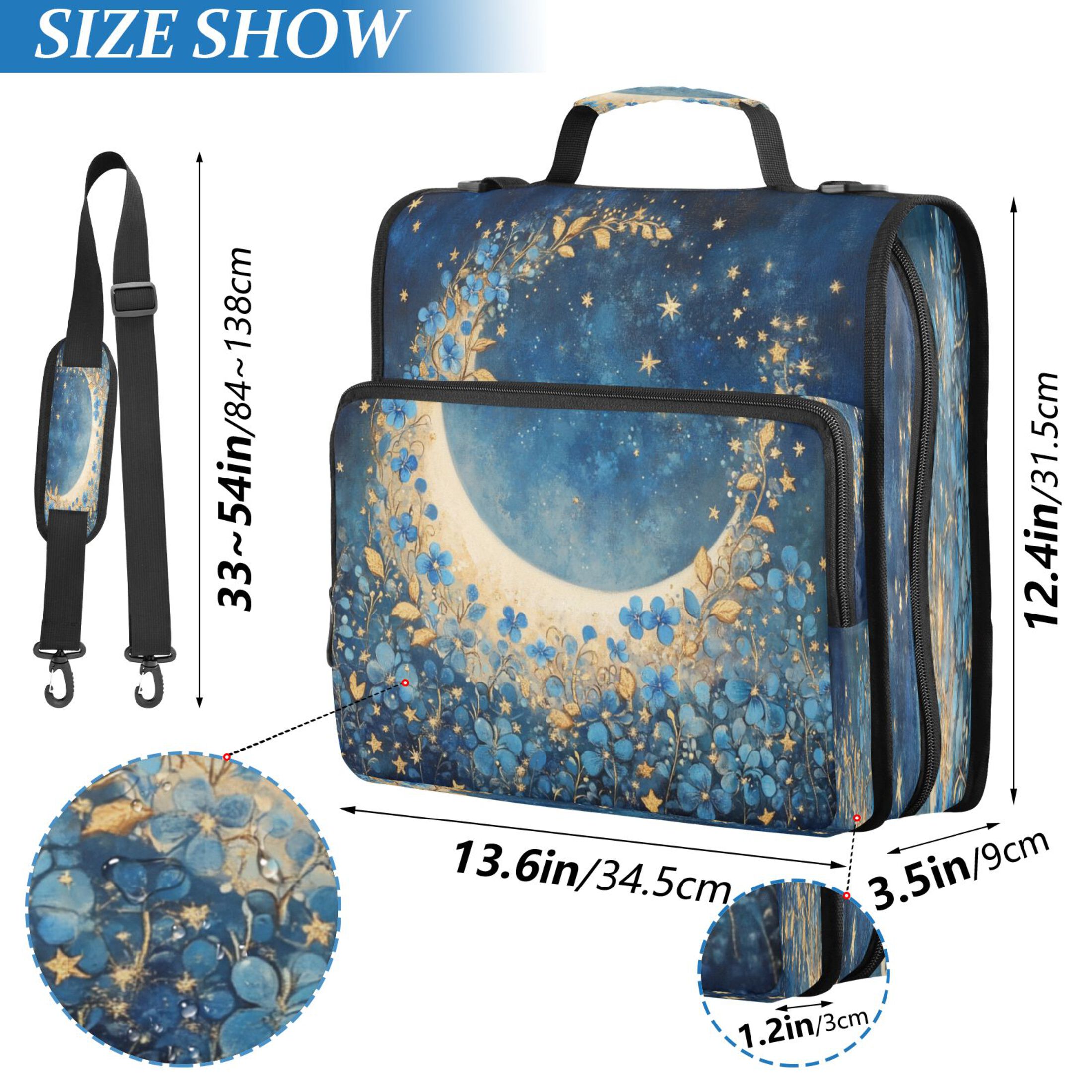 YAZAOO Zipper Binder trapper keeper Documents Organized Design Moonlit Enchantment Printed
