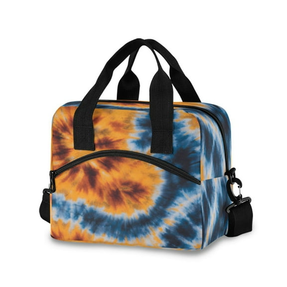 joogoo Tie Dye Yellow Insulated Lunch Bags Reusable Cooler Box with Shoulder Strap