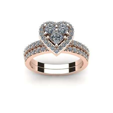 1 Carat Heart Shaped Bridal Engagement Ring Set in 14K Rose Gold - White I-J